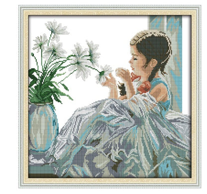 European Character Cross-Stitch Painting