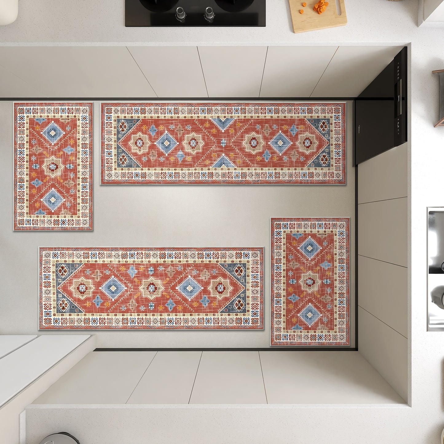 Boho Kitchen Rug Set - 4 Pieces