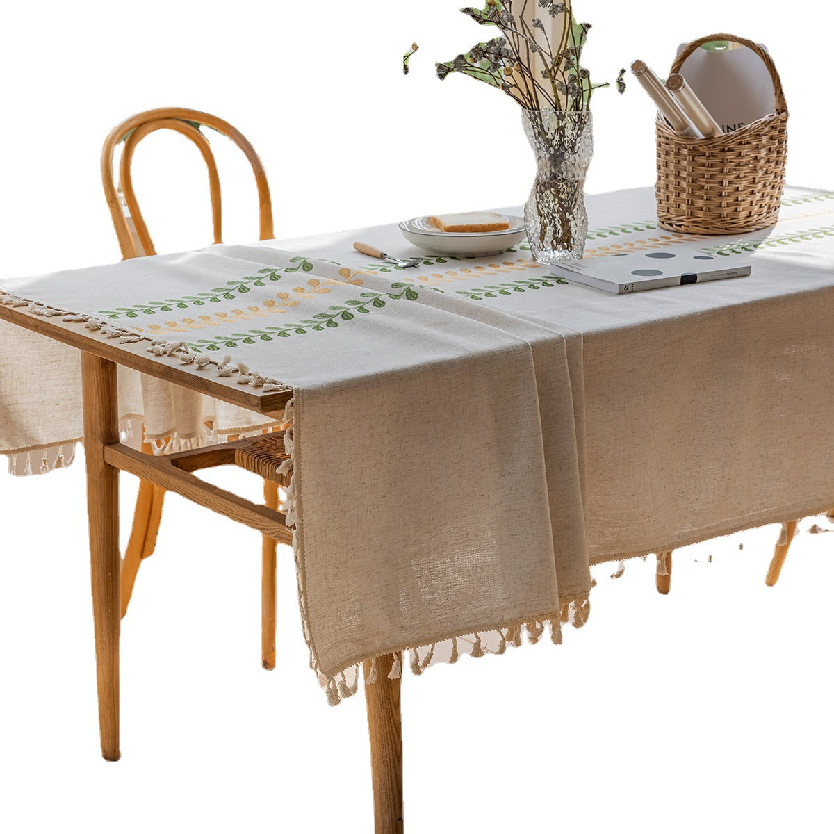 Flower Embroidery Round Tablecloth - Dining Table Fabric