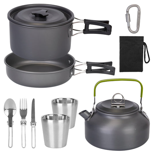 12-Piece Camping Cookware Set - Aluminum Pot Pan Kettle Kit