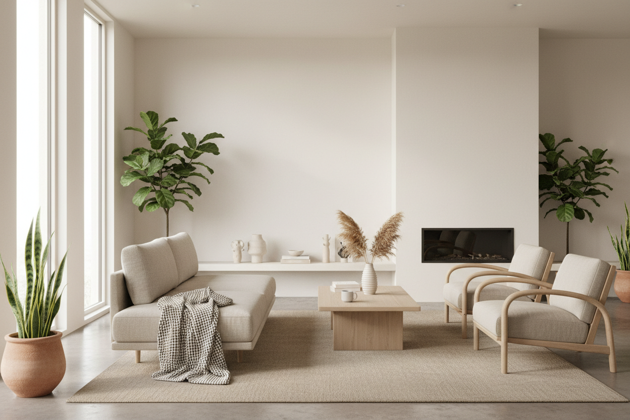 A clean, modern lifestyle brand image representing trust, quality, and simplicity. Minimalist home interior with soft natural light, neutral colors (white, beige, warm gray), and subtle lifestyle details. Calm and premium atmosphere that reflects everyday comfort and smart living. Modern, elegant, and professional style suitable for an e-commerce brand. No people, no text, no logos. High resolution, soft shadows, natural textures, aesthetic and uncluttered. Brand mood: Velwer — Shop Smart Live Better.