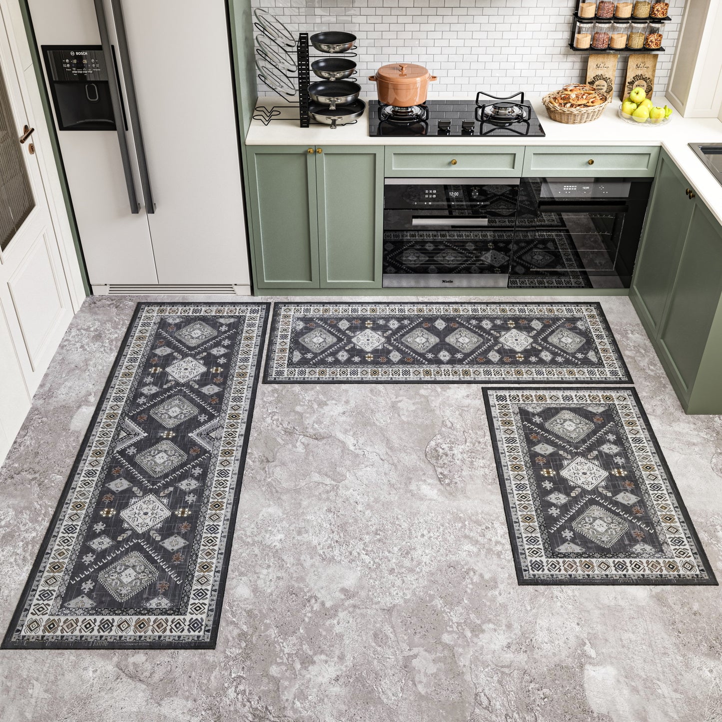 Boho Kitchen Rug Set - 3 Pieces